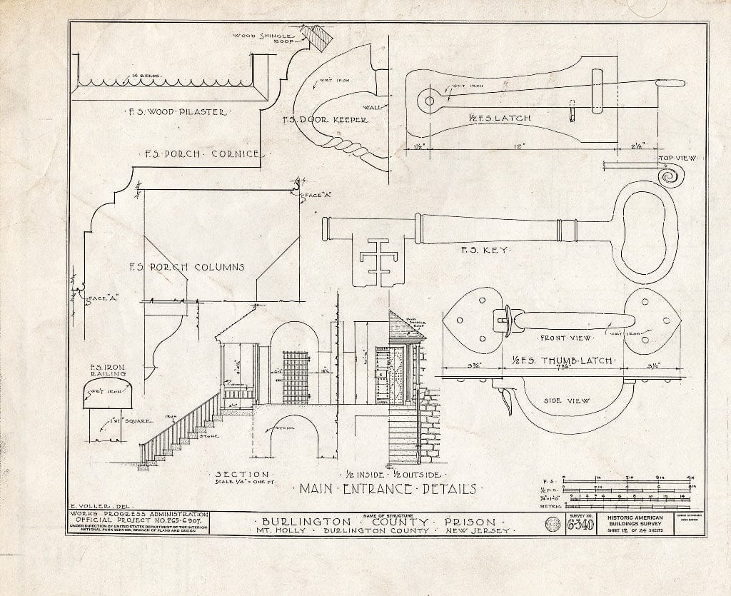 Historic Pictoric : Blueprint HABS NJ,3-MOUHO,8- (Sheet 12 of 24) - Burlington County Prison, 128 High Street, Mount Holly, Burlington County, NJ