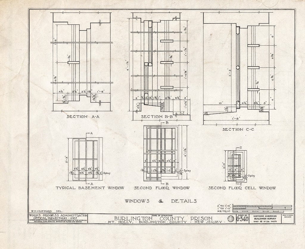 Historic Pictoric : Blueprint HABS NJ,3-MOUHO,8- (Sheet 16 of 24) - Burlington County Prison, 128 High Street, Mount Holly, Burlington County, NJ