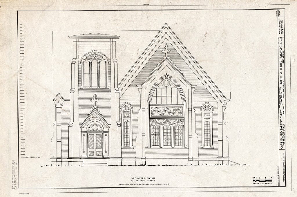 Historic Pictoric : Blueprint HABS NJ,5-CAPMA,31- (Sheet 3 of 3) - Cape Island Baptist Church, 727 Franklin Street, Cape May, Cape May County, NJ