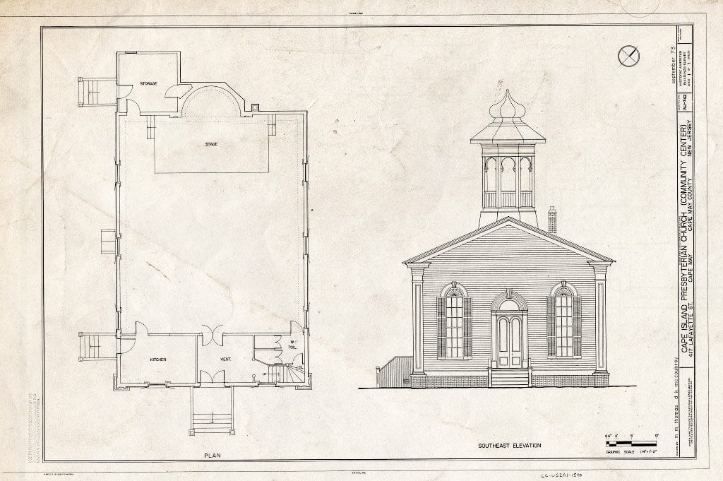 Historic Pictoric : Blueprint HABS NJ,5-CAPMA,50- (Sheet 1 of 1) - Cape Island Presbyterian Church, 417 Lafayette Street, Cape May, Cape May County, NJ