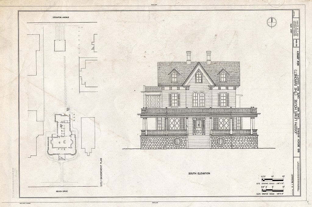 Historic Pictoric : Blueprint HABS NJ,5-CAPMA,8- (Sheet 1 of 4) - Joseph Lewis House, 819 Beach Street, Cape May, Cape May County, NJ