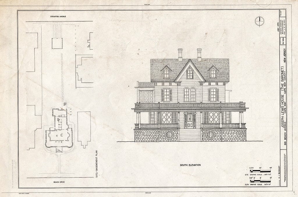 Historic Pictoric : Blueprint HABS NJ,5-CAPMA,8- (Sheet 1 of 4) - Joseph Lewis House, 819 Beach Street, Cape May, Cape May County, NJ