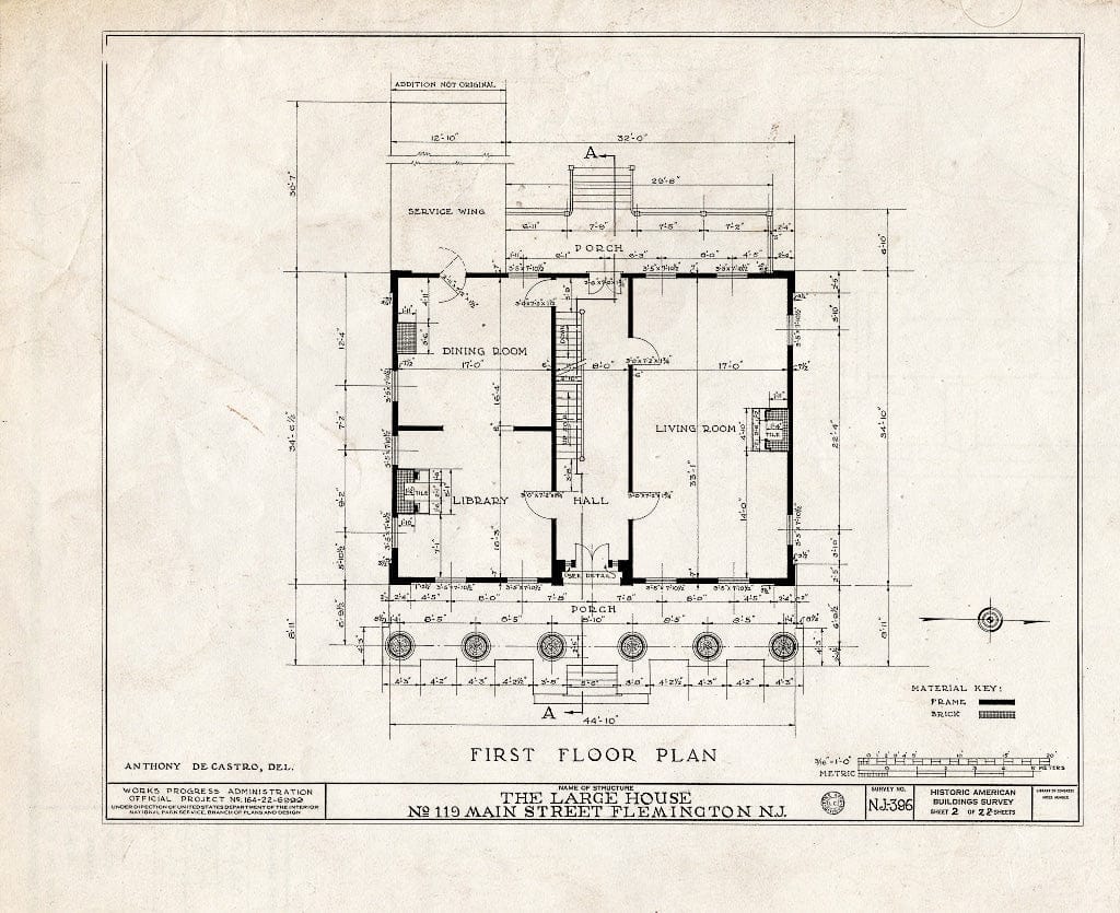 Historic Pictoric : Blueprint HABS NJ,10-Flem,1- (Sheet 2 of 22) - Reading-Large House, 119 Main Street, Flemington, Hunterdon County, NJ