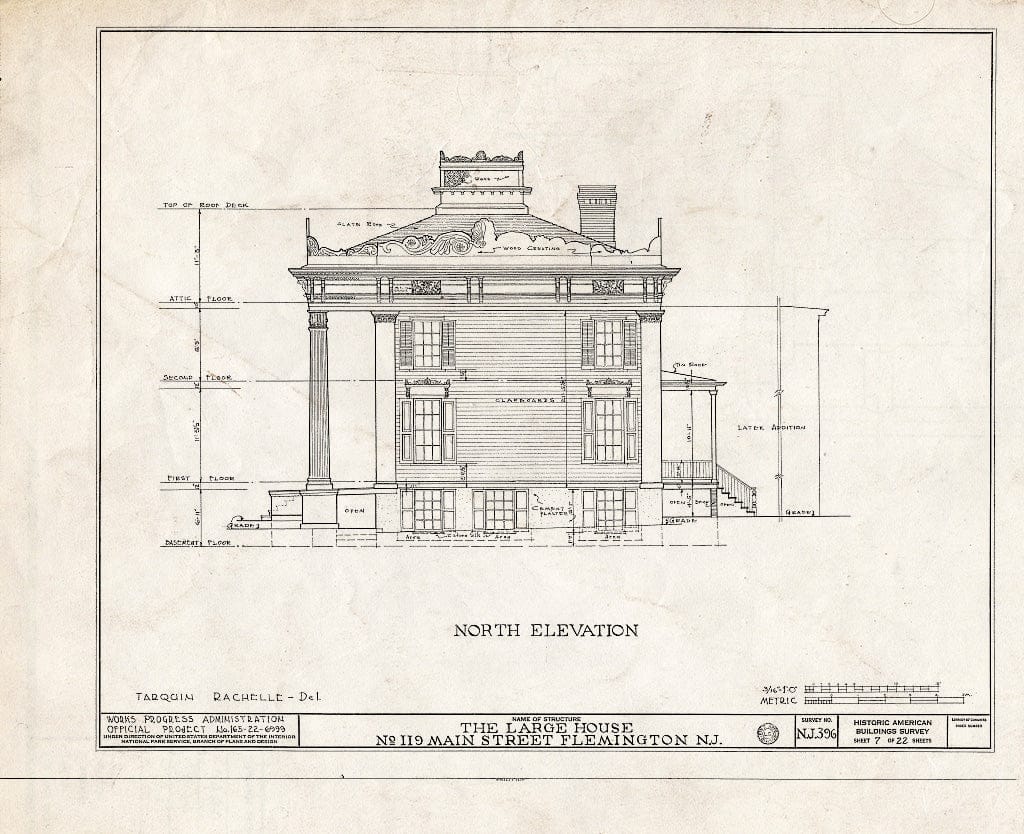Historic Pictoric : Blueprint HABS NJ,10-Flem,1- (Sheet 7 of 22) - Reading-Large House, 119 Main Street, Flemington, Hunterdon County, NJ