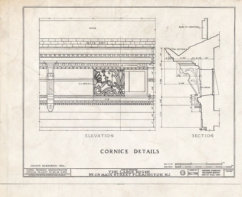 Historic Pictoric : Blueprint HABS NJ,10-Flem,1- (Sheet 17 of 22) - Reading-Large House, 119 Main Street, Flemington, Hunterdon County, NJ