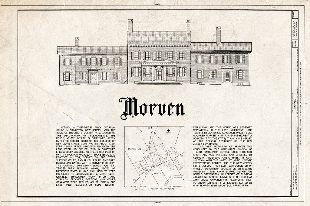 Historic Pictoric : Blueprint HABS NJ,11-Print,7- (Sheet 1 of 10) - Morven, 55 Stockton Street (U.S. Highway 206), Princeton, Mercer County, NJ