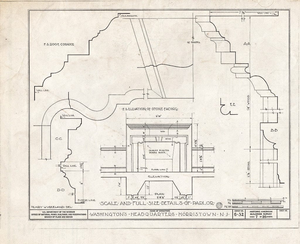 Historic Pictoric : Blueprint HABS NJ,14-MORTO,2- (Sheet 7 of 27) - Colonel Jacob Ford Jr. House, 230 Morris Street, Morristown, Morris County, NJ