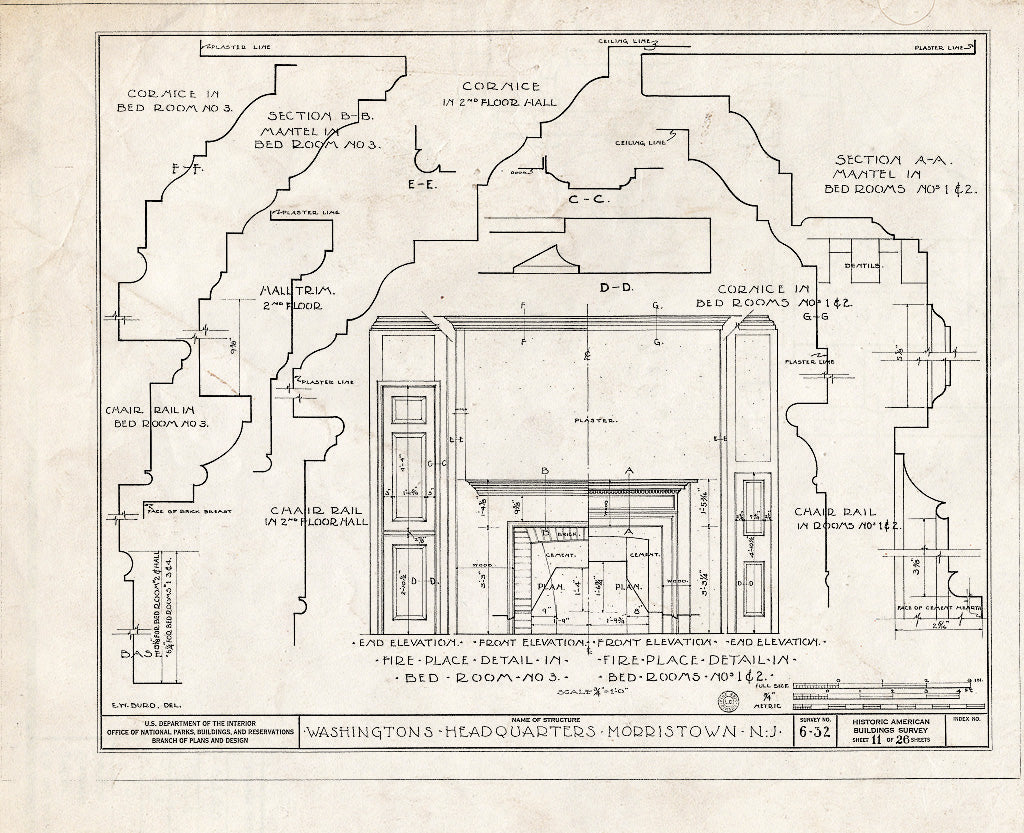 Historic Pictoric : Blueprint HABS NJ,14-MORTO,2- (Sheet 11 of 27) - Colonel Jacob Ford Jr. House, 230 Morris Street, Morristown, Morris County, NJ