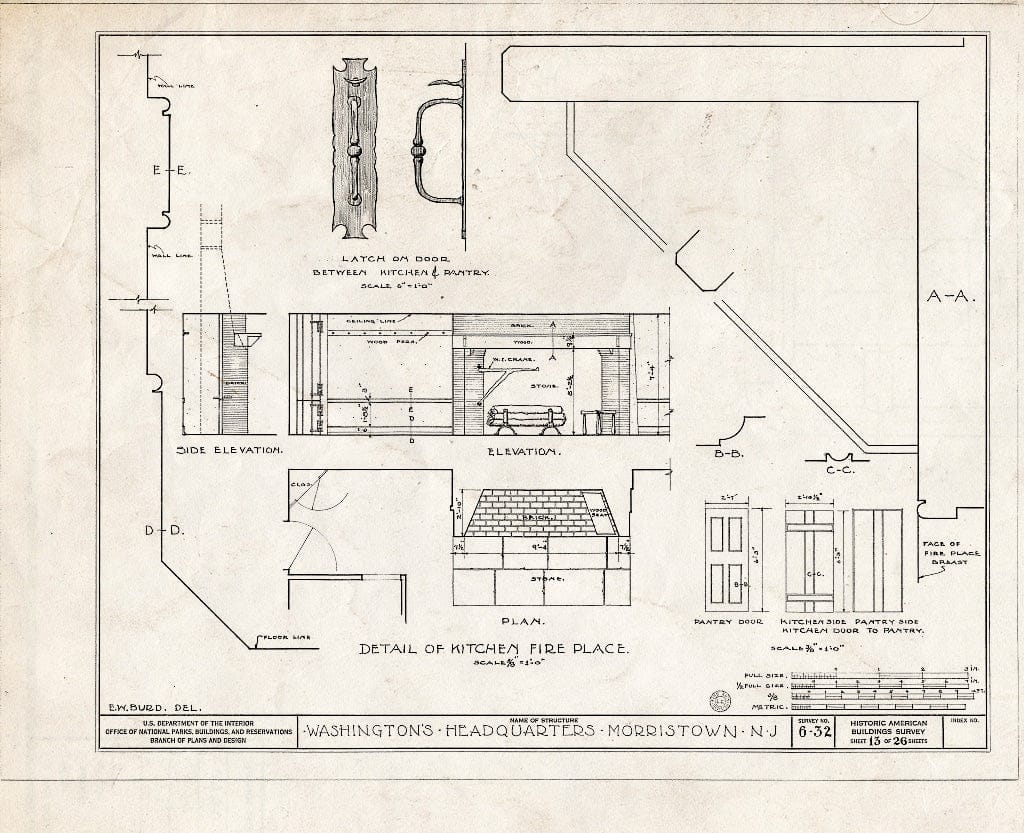 Historic Pictoric : Blueprint HABS NJ,14-MORTO,2- (Sheet 13 of 27) - Colonel Jacob Ford Jr. House, 230 Morris Street, Morristown, Morris County, NJ