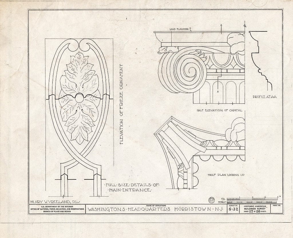 Historic Pictoric : Blueprint HABS NJ,14-MORTO,2- (Sheet 17 of 27) - Colonel Jacob Ford Jr. House, 230 Morris Street, Morristown, Morris County, NJ