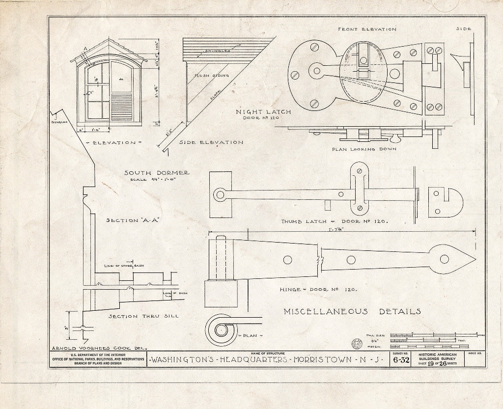 Historic Pictoric : Blueprint HABS NJ,14-MORTO,2- (Sheet 19 of 27) - Colonel Jacob Ford Jr. House, 230 Morris Street, Morristown, Morris County, NJ