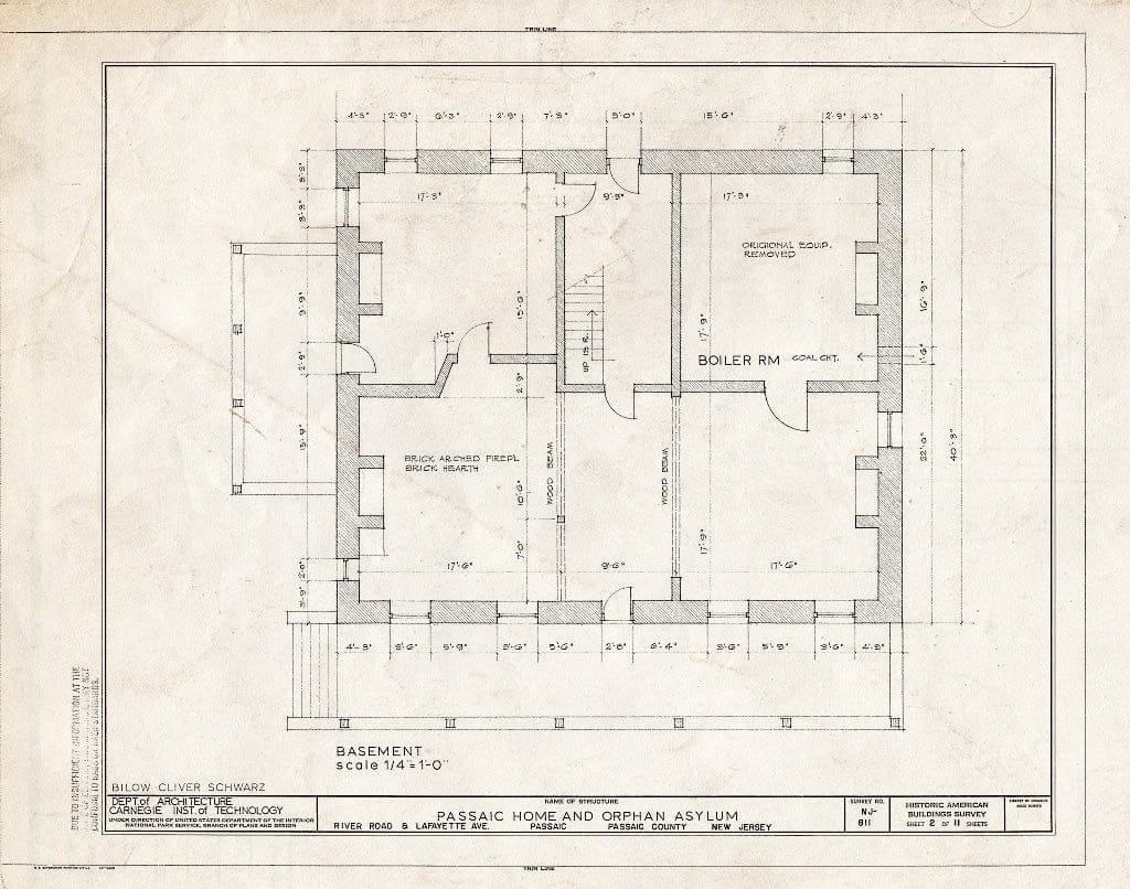 Historic Pictoric : Blueprint HABS NJ,16-PASA,4- (Sheet 2 of 11) - Passaic Home & Orphan Asylum, River Road & Lafayette Avenue, Passaic, Passaic County, NJ