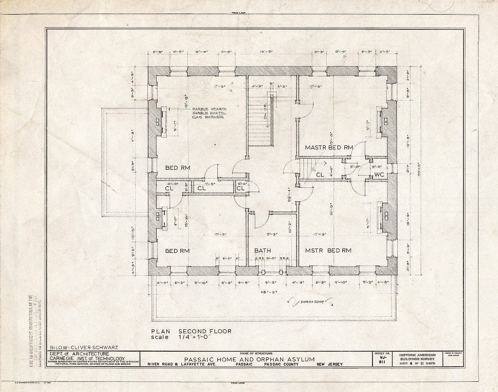 Historic Pictoric : Blueprint HABS NJ,16-PASA,4- (Sheet 4 of 11) - Passaic Home & Orphan Asylum, River Road & Lafayette Avenue, Passaic, Passaic County, NJ