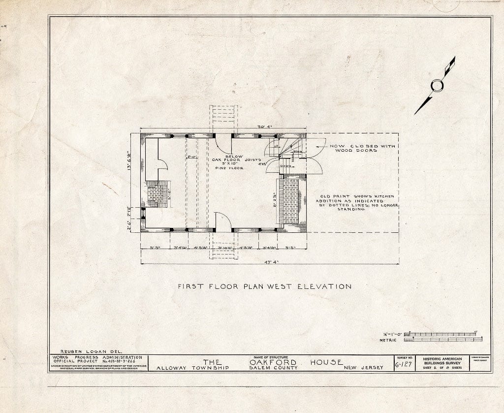 Historic Pictoric : Blueprint HABS NJ,17-ALLO.V,1- (Sheet 2 of 8) - William Oakford House, Telegraph & Greenwich Roads, Alloway, Salem County, NJ