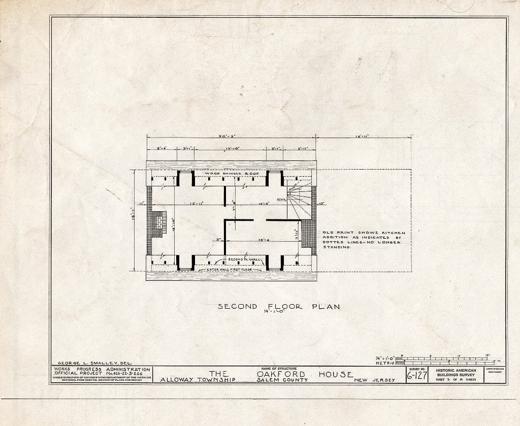 Historic Pictoric : Blueprint HABS NJ,17-ALLO.V,1- (Sheet 3 of 8) - William Oakford House, Telegraph & Greenwich Roads, Alloway, Salem County, NJ