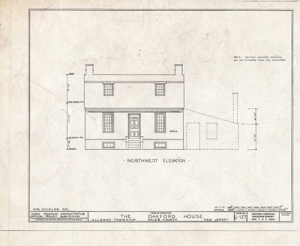 Historic Pictoric : Blueprint HABS NJ,17-ALLO.V,1- (Sheet 4 of 8) - William Oakford House, Telegraph & Greenwich Roads, Alloway, Salem County, NJ