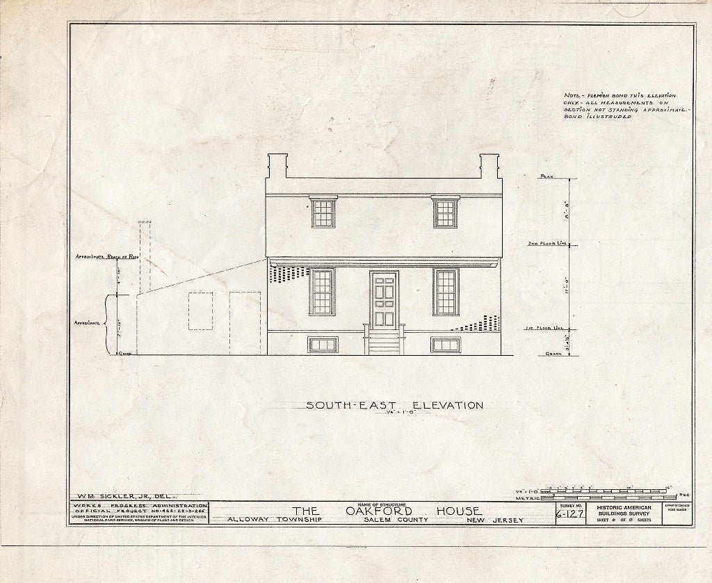 Historic Pictoric : Blueprint HABS NJ,17-ALLO.V,1- (Sheet 6 of 8) - William Oakford House, Telegraph & Greenwich Roads, Alloway, Salem County, NJ