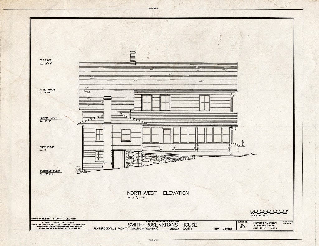 Historic Pictoric : Blueprint HABS NJ,19-FLABRO.V,1- (Sheet 8 of 11) - Smith-Rosenkrans House, Old Mine Road, Flatbrookville, Sussex County, NJ
