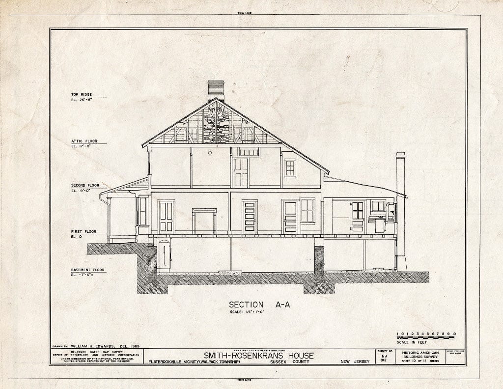 Historic Pictoric : Blueprint HABS NJ,19-FLABRO.V,1- (Sheet 10 of 11) - Smith-Rosenkrans House, Old Mine Road, Flatbrookville, Sussex County, NJ