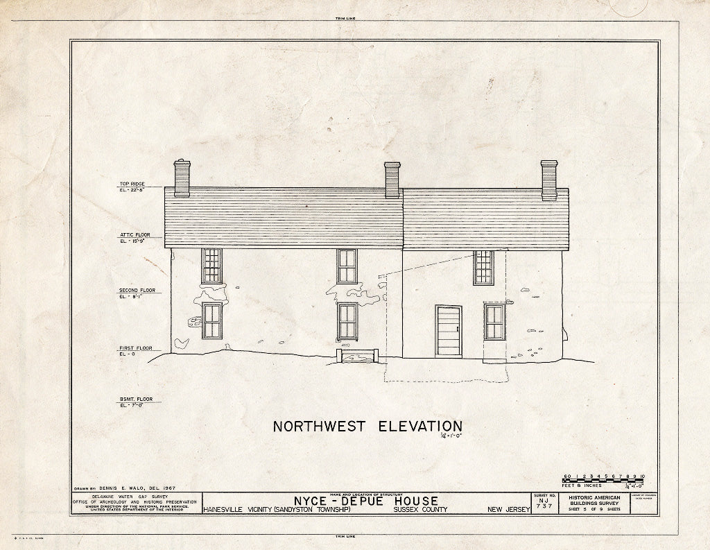 Historic Pictoric : Blueprint HABS NJ,19-HAIN.V,1- (Sheet 5 of 9) - Nyce-Depue Farm, Old Mine Road, Hainesville, Sussex County, NJ