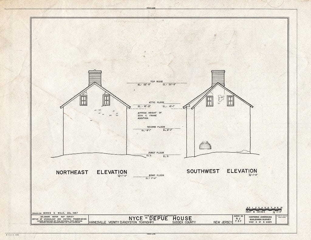 Historic Pictoric : Blueprint HABS NJ,19-HAIN.V,1- (Sheet 6 of 9) - Nyce-Depue Farm, Old Mine Road, Hainesville, Sussex County, NJ