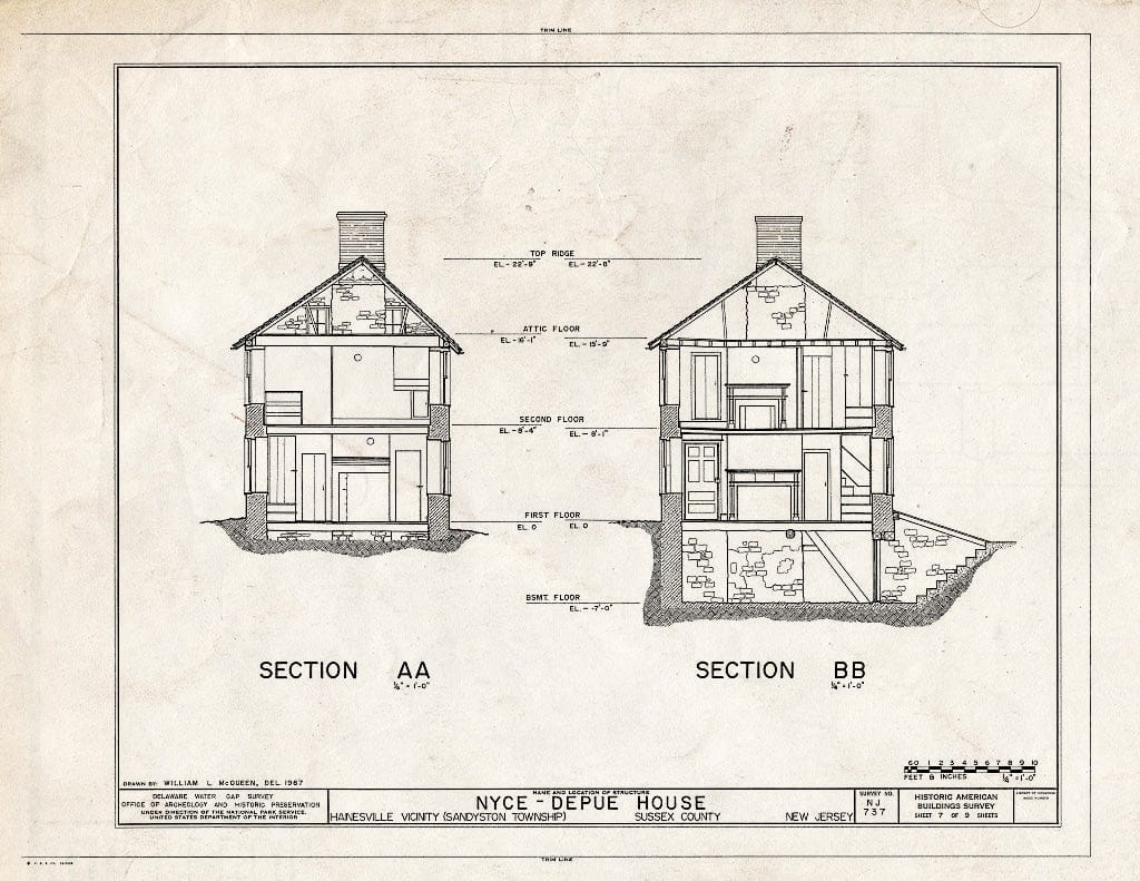 Historic Pictoric : Blueprint HABS NJ,19-HAIN.V,1- (Sheet 7 of 9) - Nyce-Depue Farm, Old Mine Road, Hainesville, Sussex County, NJ