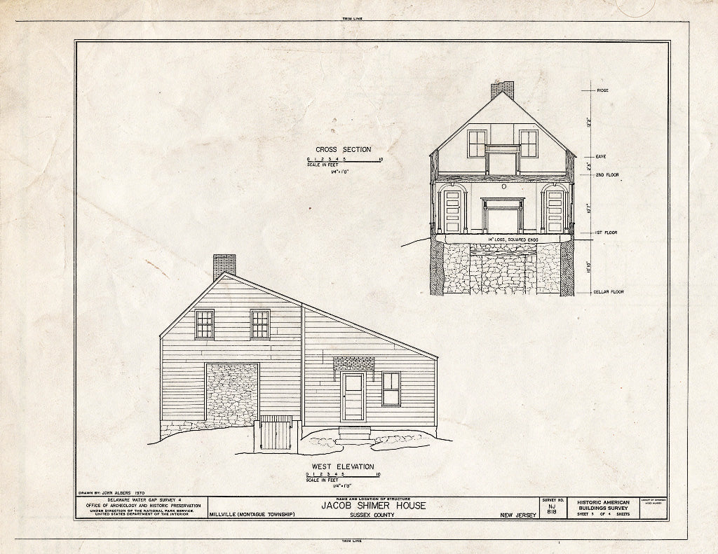 Historic Pictoric : Blueprint HABS NJ,19-MOGU.V,5- (Sheet 3 of 4) - Jacob Shimer House, Old Mine Road, Millville, Sussex County, NJ