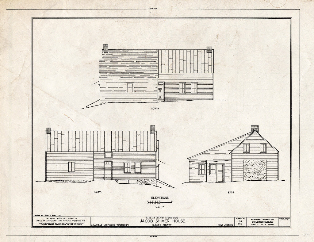Historic Pictoric : Blueprint HABS NJ,19-MOGU.V,5- (Sheet 4 of 4) - Jacob Shimer House, Old Mine Road, Millville, Sussex County, NJ