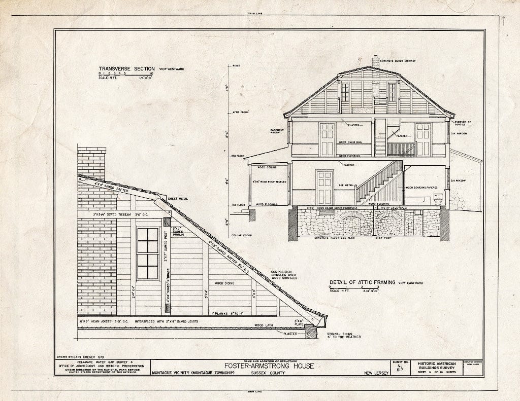 Historic Pictoric : Blueprint HABS NJ,19-MOGU.V,2- (Sheet 9 of 10) - Foster-Armstrong Farm, Old Mine Road, Montague, Sussex County, NJ