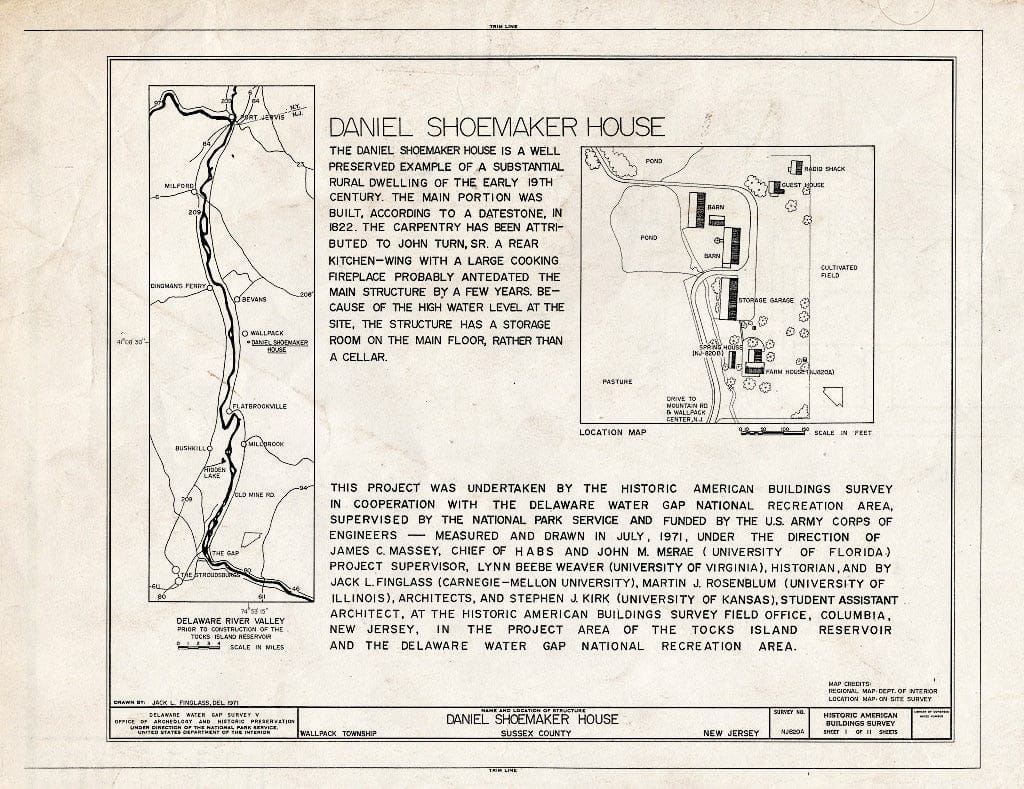 Historic Pictoric : Blueprint HABS NJ,19-WALPAC.V,1-A- (Sheet 1 of 11) - Daniel Shoemaker Farm, House, Wallpack Center, Sussex County, NJ