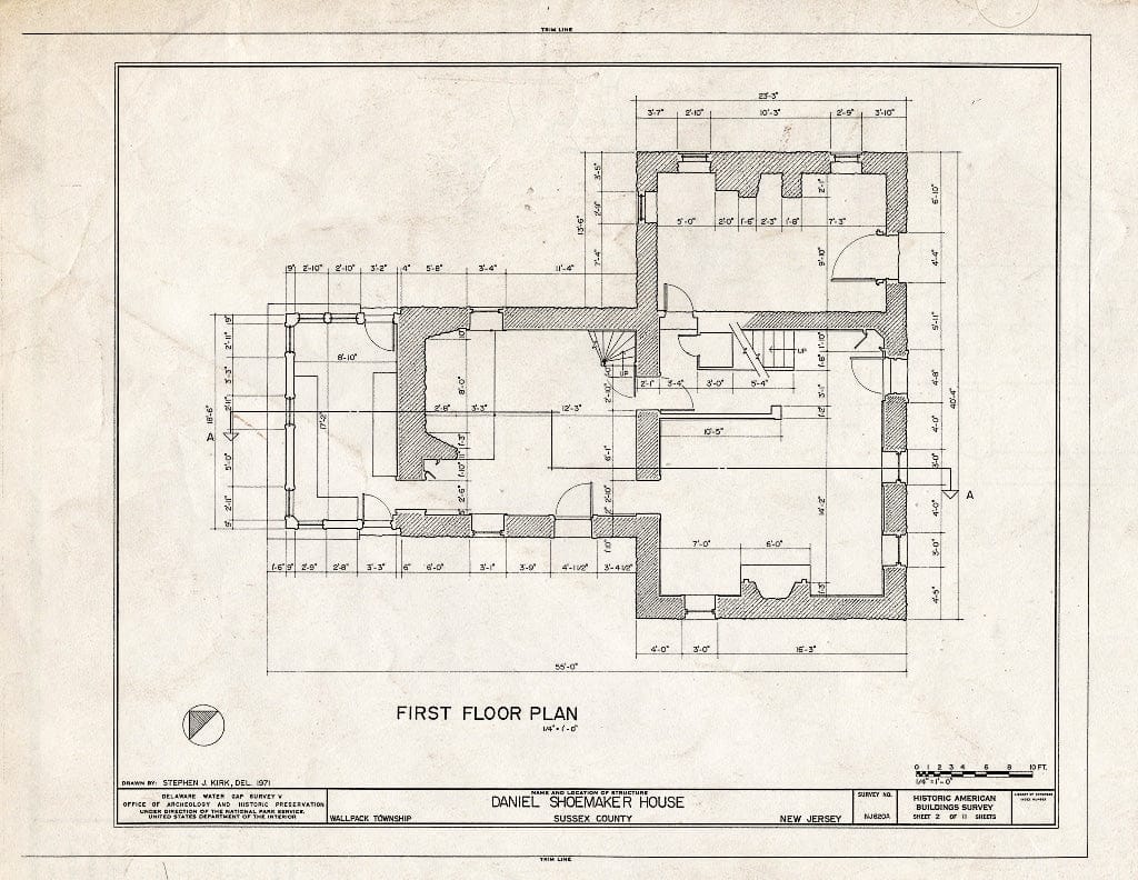 Historic Pictoric : Blueprint HABS NJ,19-WALPAC.V,1-A- (Sheet 2 of 11) - Daniel Shoemaker Farm, House, Wallpack Center, Sussex County, NJ