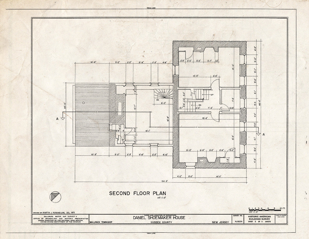Historic Pictoric : Blueprint HABS NJ,19-WALPAC.V,1-A- (Sheet 3 of 11) - Daniel Shoemaker Farm, House, Wallpack Center, Sussex County, NJ