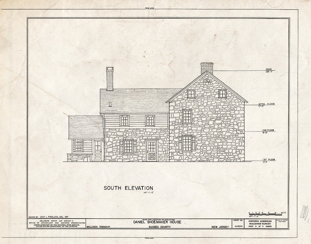 Historic Pictoric : Blueprint HABS NJ,19-WALPAC.V,1-A- (Sheet 6 of 11) - Daniel Shoemaker Farm, House, Wallpack Center, Sussex County, NJ