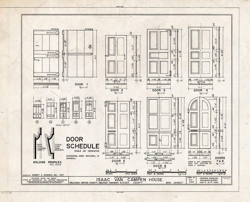 Historic Pictoric : Blueprint 13. Doors - Isaac Van Campen House, Old Mine Road, Wallpack Center, Sussex County, NJ
