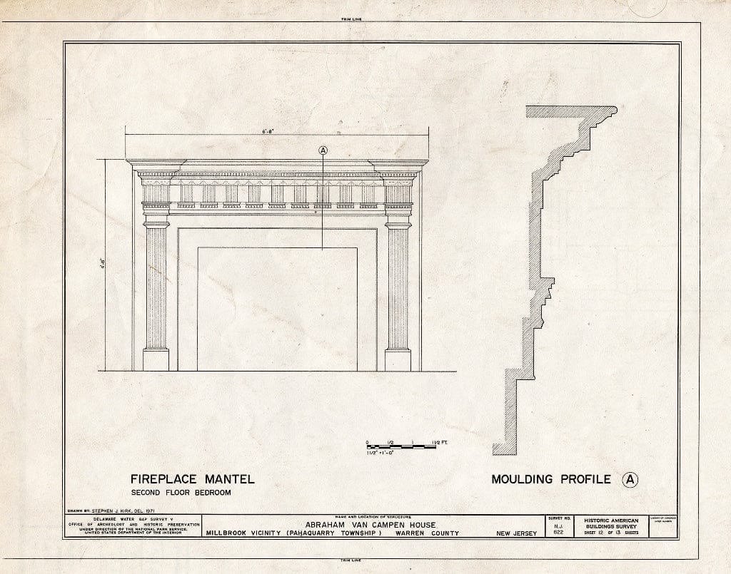 Historic Pictoric : Blueprint HABS NJ,21-MILBRO.V,4- (Sheet 12 of 13) - Abraham Van Campen House, Old Mine Road, Millbrook, Warren County, NJ