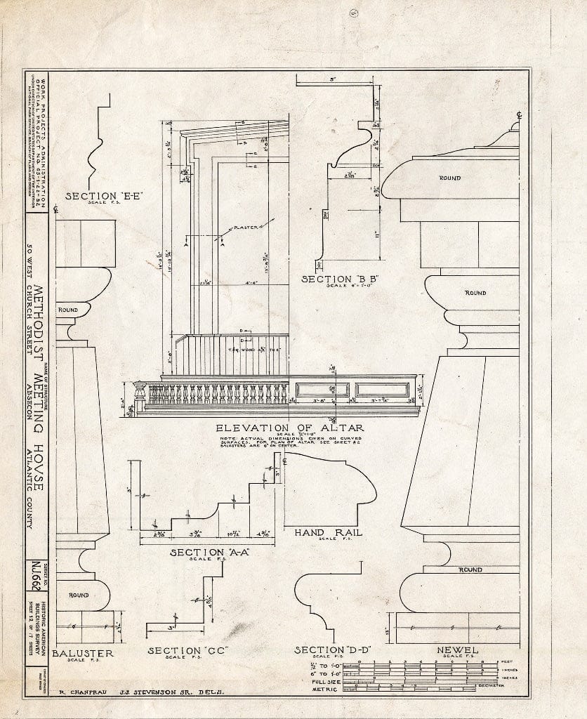 Historic Pictoric : Blueprint HABS NJ,1-ABSEC,1- (Sheet 12 of 17) - Methodist Meetinghouse, 50 West Church Street, Absecon, Atlantic County, NJ