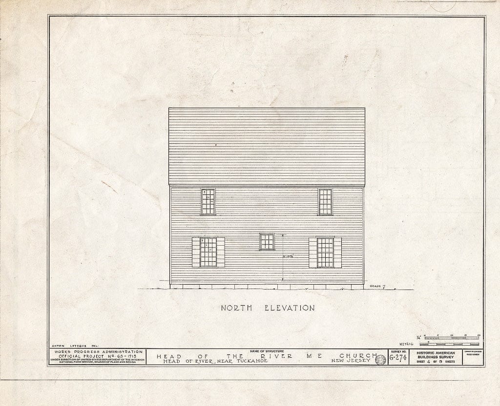 Historic Pictoric : Blueprint HABS NJ,1-,1- (Sheet 4 of 9) - Head-of-The-River Methodist Episcopal Church, Etna Road, Corbin City, Atlantic County, NJ
