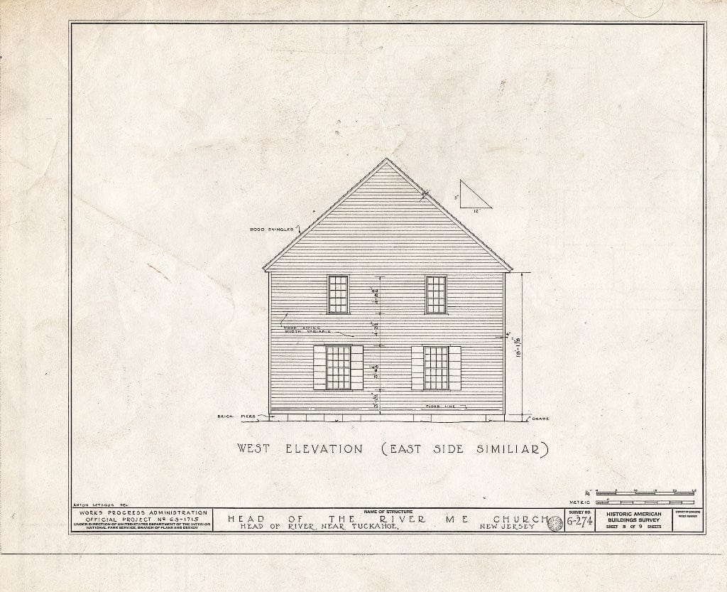 Historic Pictoric : Blueprint HABS NJ,1-,1- (Sheet 5 of 9) - Head-of-The-River Methodist Episcopal Church, Etna Road, Corbin City, Atlantic County, NJ