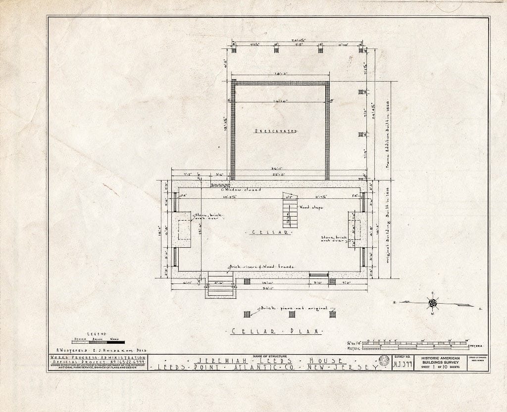 Historic Pictoric : Blueprint HABS NJ,1-LEEPO,1- (Sheet 1 of 10) - Japhet Leeds House, Moss Mill Road, Leeds Point, Atlantic County, NJ