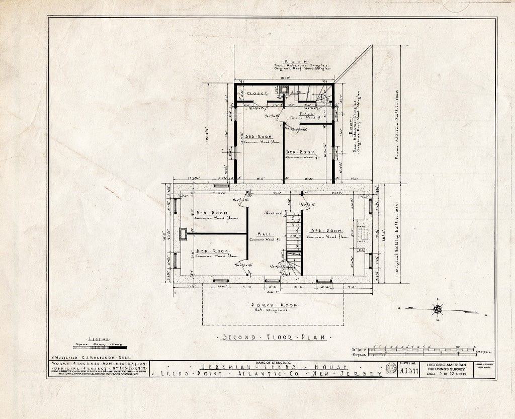 Historic Pictoric : Blueprint HABS NJ,1-LEEPO,1- (Sheet 3 of 10) - Japhet Leeds House, Moss Mill Road, Leeds Point, Atlantic County, NJ