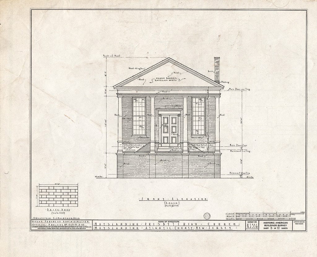Historic Pictoric : Blueprint HABS NJ,1-Mayla,1- (Sheet 3 of 12) - Mays Landing Presbyterian Church, Mays Landing, Atlantic County, NJ