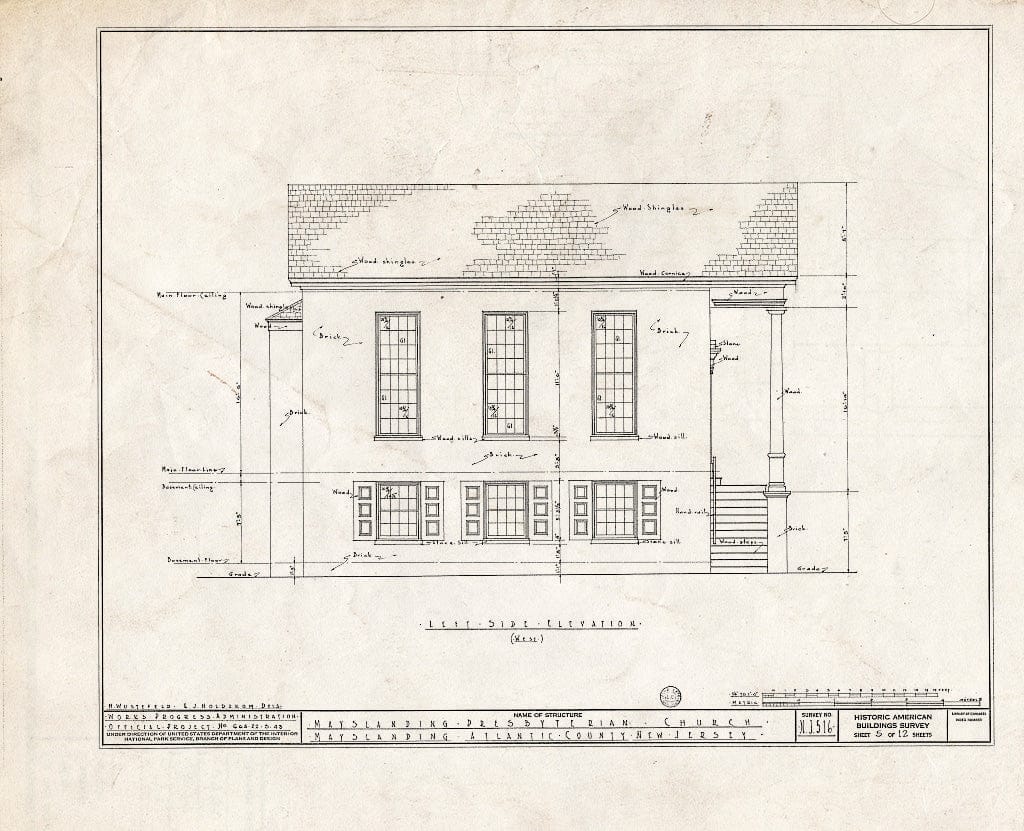 Historic Pictoric : Blueprint HABS NJ,1-Mayla,1- (Sheet 5 of 12) - Mays Landing Presbyterian Church, Mays Landing, Atlantic County, NJ