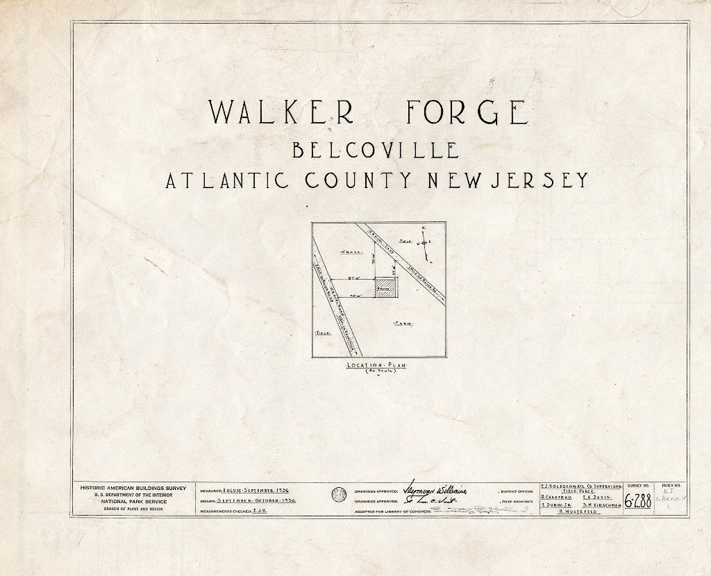 Historic Pictoric : Blueprint HABS NJ,1-Mayla.V,1- (Sheet 0 of 14) - Walker Forge Mansion, Mays Landing, Atlantic County, NJ