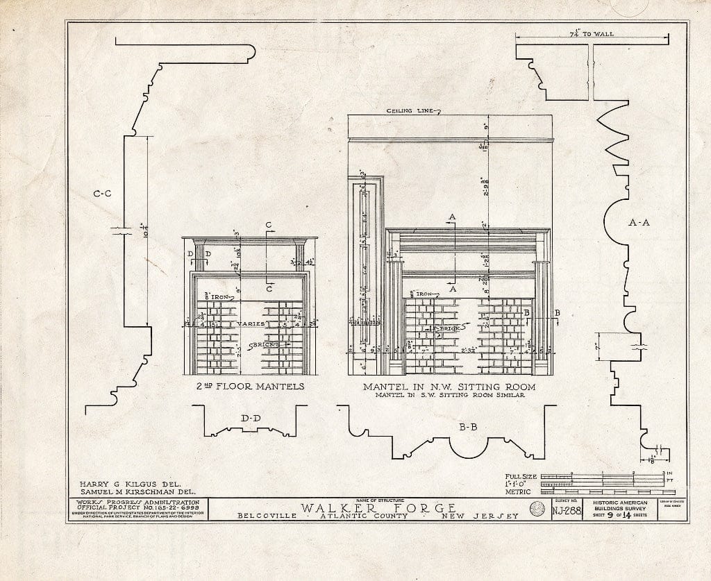 Historic Pictoric : Blueprint HABS NJ,1-Mayla.V,1- (Sheet 9 of 14) - Walker Forge Mansion, Mays Landing, Atlantic County, NJ