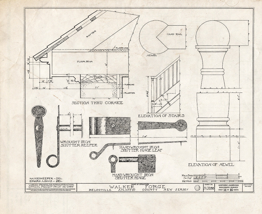 Historic Pictoric : Blueprint HABS NJ,1-Mayla.V,1- (Sheet 14 of 14) - Walker Forge Mansion, Mays Landing, Atlantic County, NJ