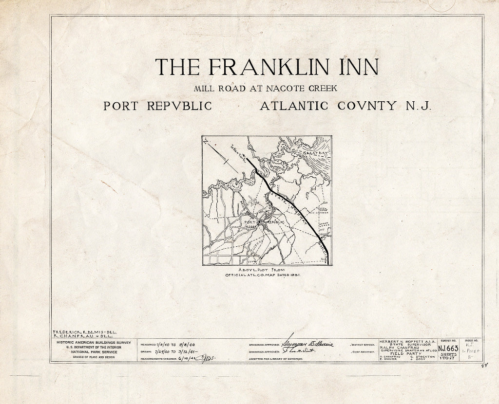 Historic Pictoric : Blueprint HABS NJ,1-POREP,2- (Sheet 0 of 17) - Franklin Inn & Store, Mill Road, Port Republic, Atlantic County, NJ
