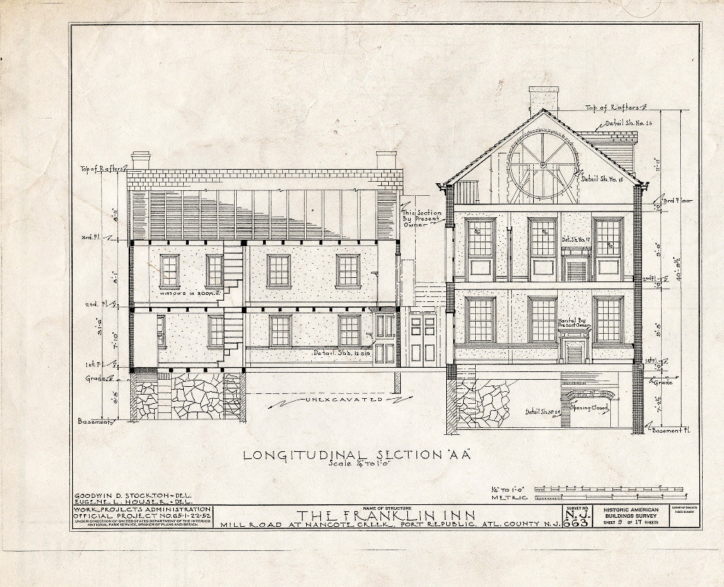 Historic Pictoric : Blueprint HABS NJ,1-POREP,2- (Sheet 9 of 17) - Franklin Inn & Store, Mill Road, Port Republic, Atlantic County, NJ