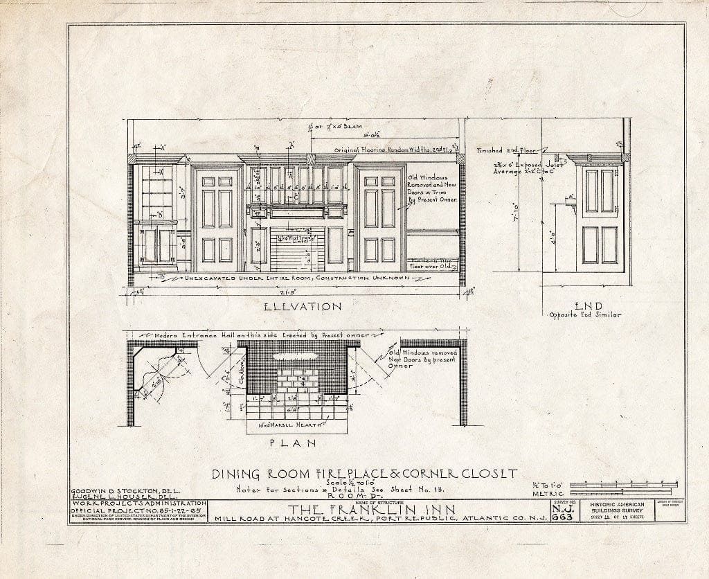Historic Pictoric : Blueprint HABS NJ,1-POREP,2- (Sheet 12 of 17) - Franklin Inn & Store, Mill Road, Port Republic, Atlantic County, NJ
