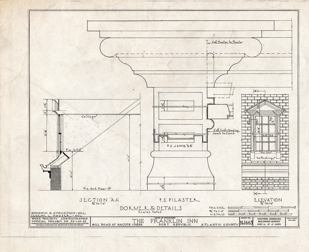 Historic Pictoric : Blueprint HABS NJ,1-POREP,2- (Sheet 16 of 17) - Franklin Inn & Store, Mill Road, Port Republic, Atlantic County, NJ