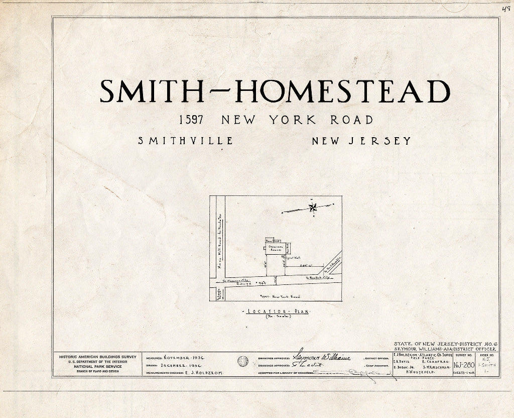Historic Pictoric : Blueprint HABS NJ,1-Smith,1- (Sheet 0 of 8) - Smith Homestead, 1597 New York & Moss Hill Roads, Smithville, Atlantic County, NJ